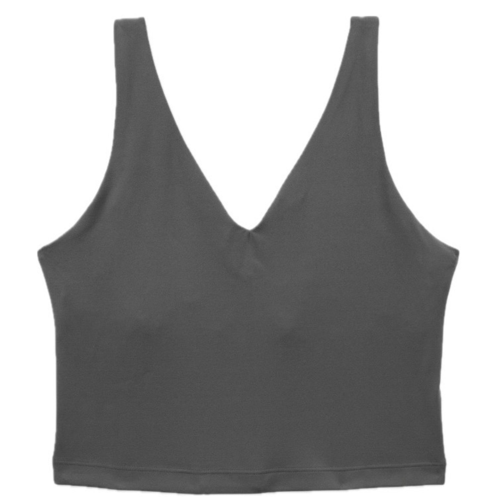 Athleta transcend v neck crop sports bra top, small, A-C, dark rinse (dark gray)